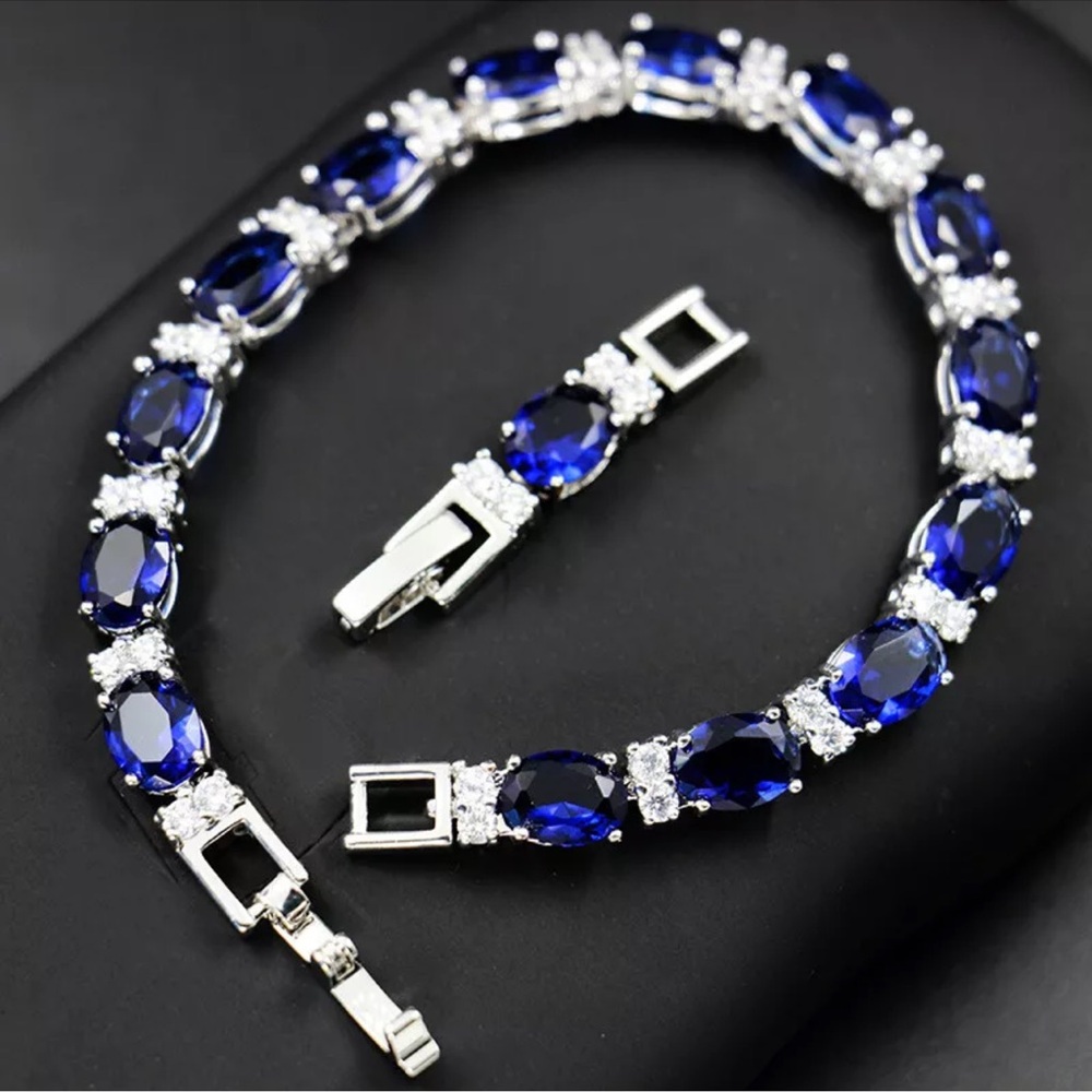 Sterling Silver Sapphire Tennis Bracelet - Picture 3 of 4